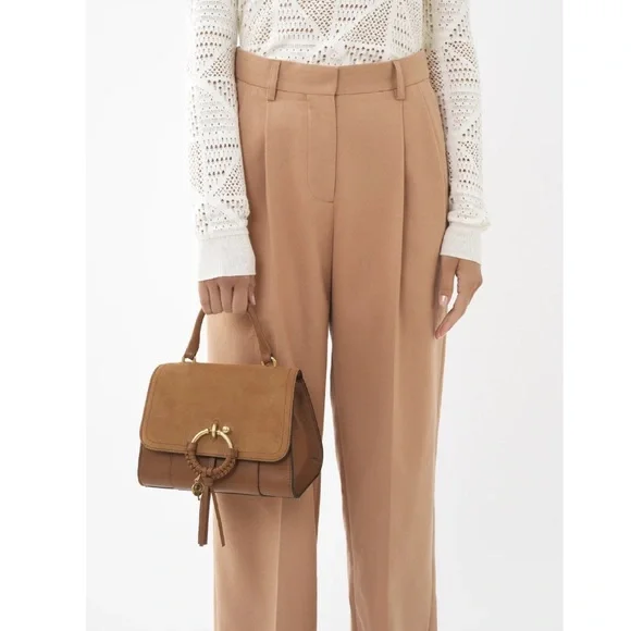 SEE BY CHLOE Joan Ladylike Bag Leather Suede Top Handle With Strap Tote Caramel